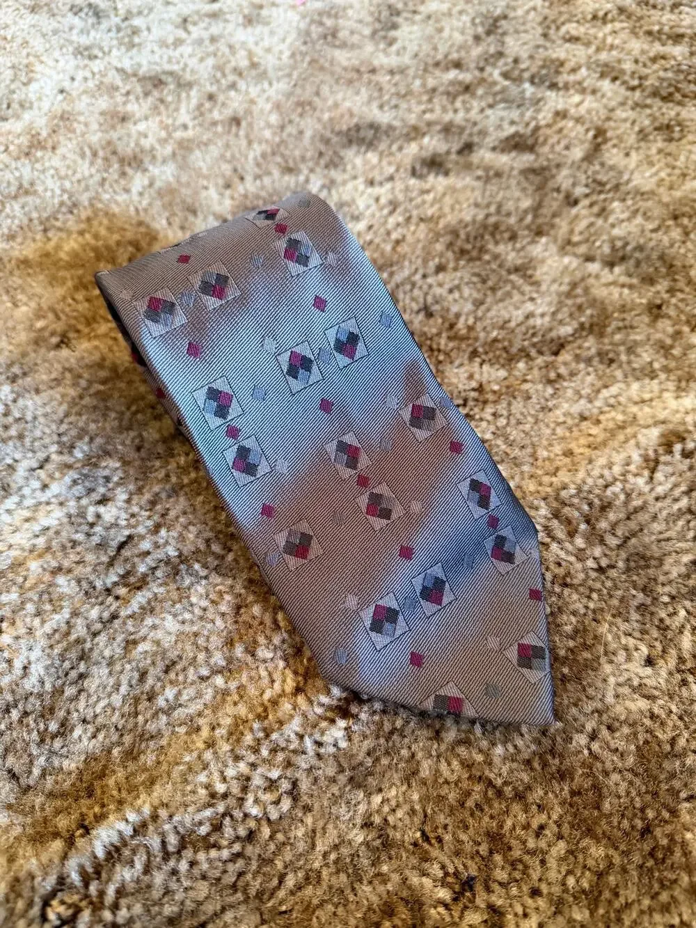 Vintage Valentino Cravatte Men’s Silk Necktie Blue Geometric Print Made in Italy